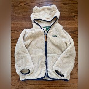 L.L. Bean Cream Sherpa Hoodie with Navy Trim